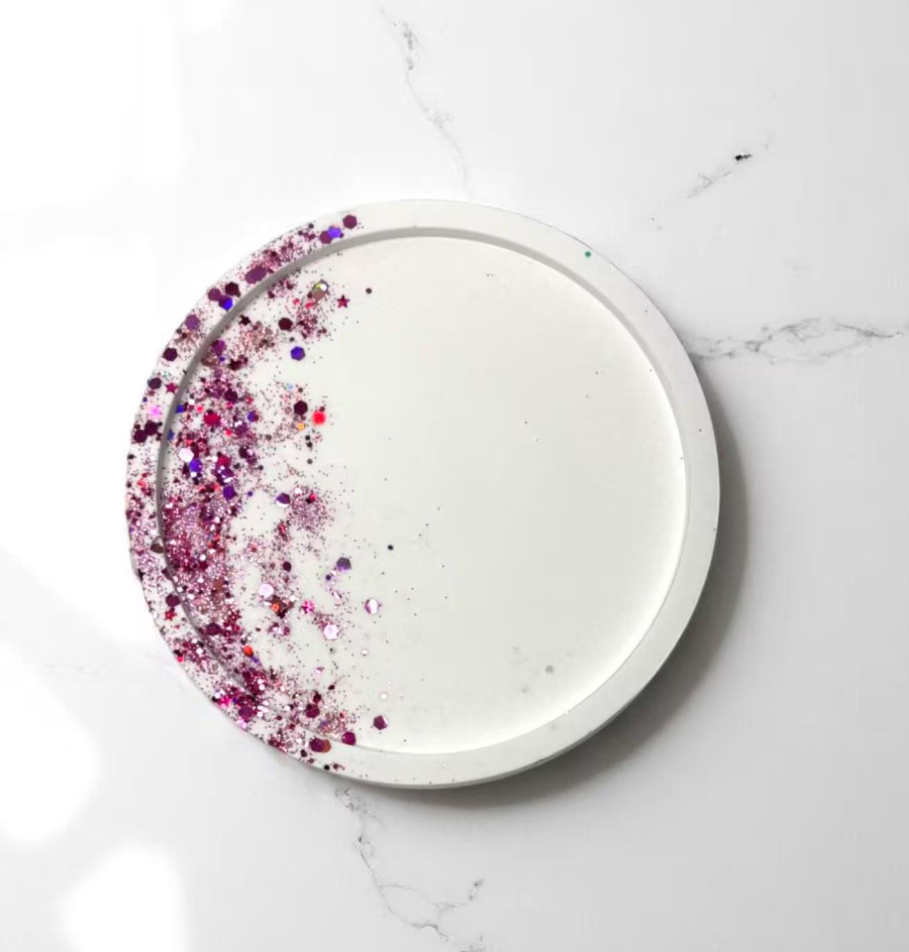 Glitter EcoResin Tray: Handmade Hexagon or Circle Jewelry, Keys, Candle Holder