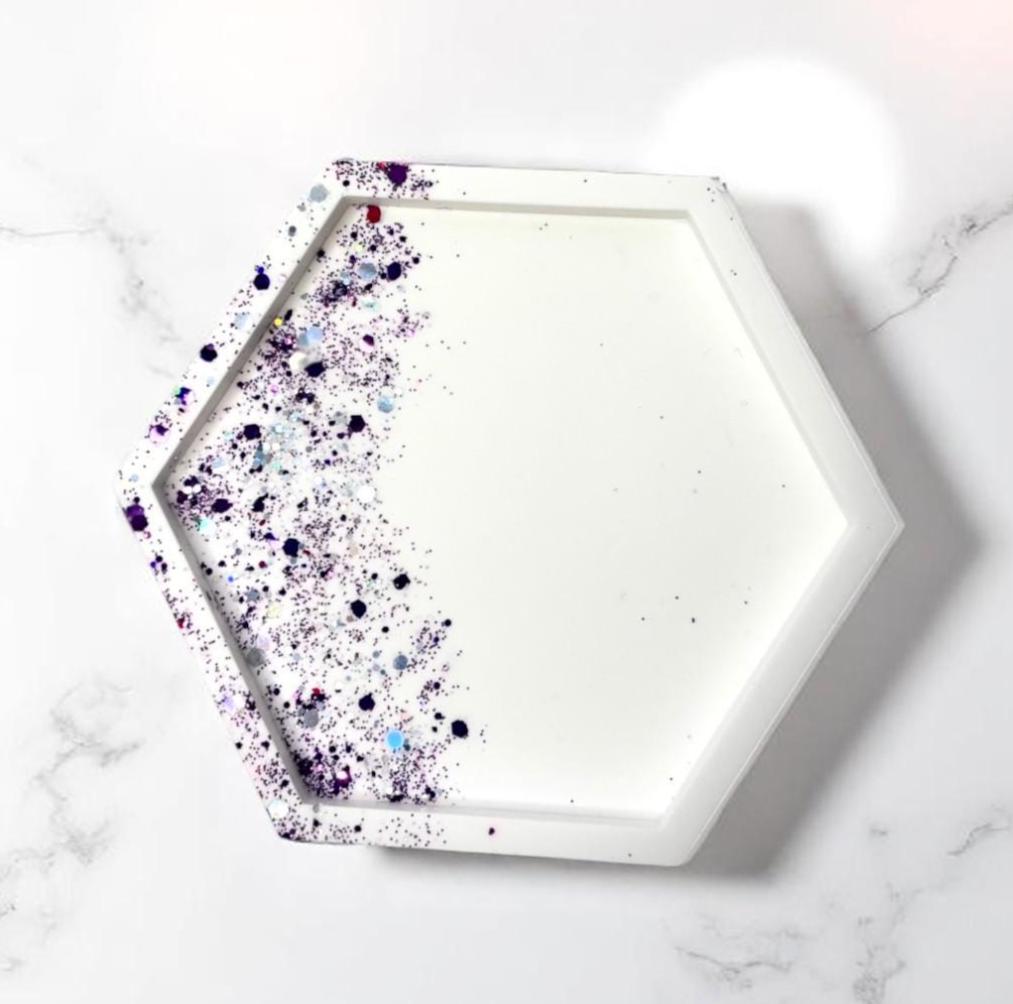 Glitter EcoResin Tray: Handmade Hexagon or Circle Jewelry, Keys, Candle Holder