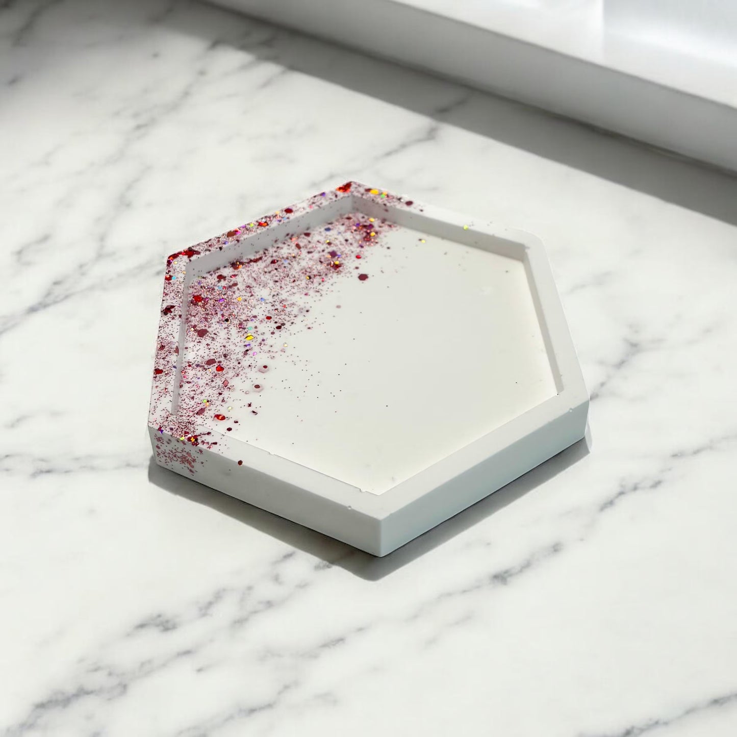 Glitter EcoResin Tray: Handmade Hexagon or Circle Jewelry, Keys, Candle Holder