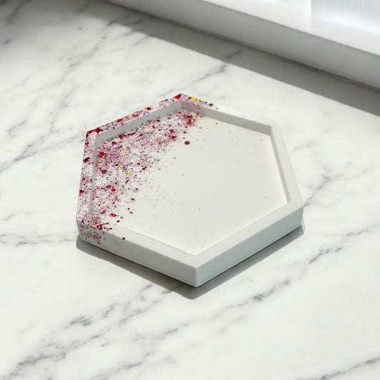 Glitter EcoResin Tray: Handmade Hexagon or Circle Jewelry, Keys, Candle Holder