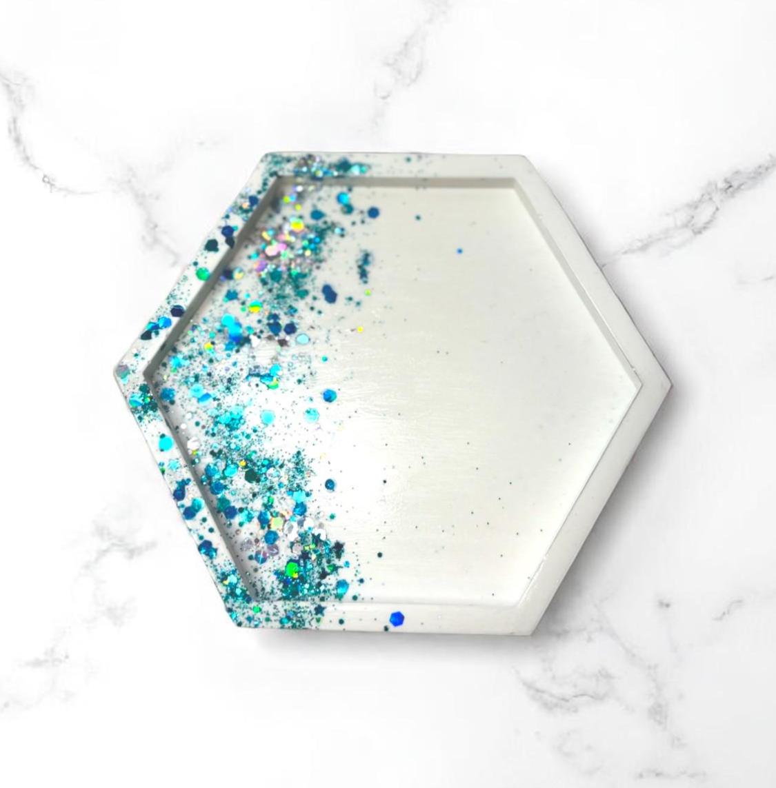 Glitter EcoResin Tray: Handmade Hexagon or Circle Jewelry, Keys, Candle Holder